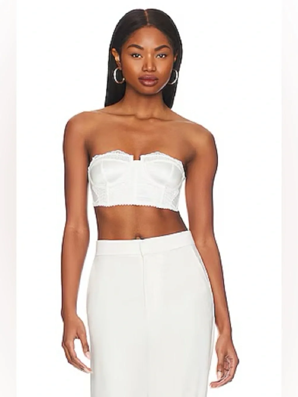 Free People Intimately Lots of Love Strapless Corset Top in Satin White, Medium